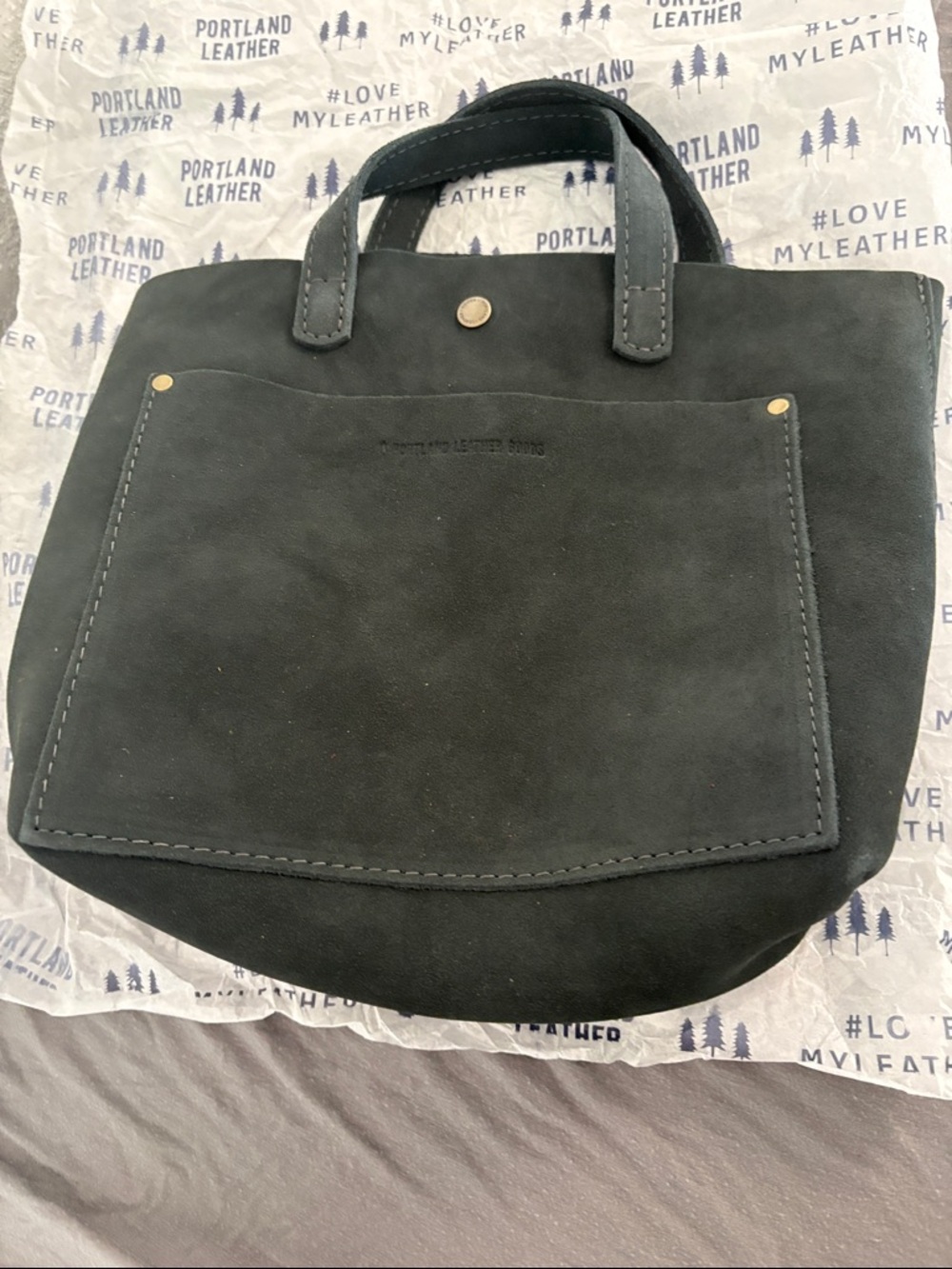 Portland Leather peppercorn Suede Tote with Front Pocket